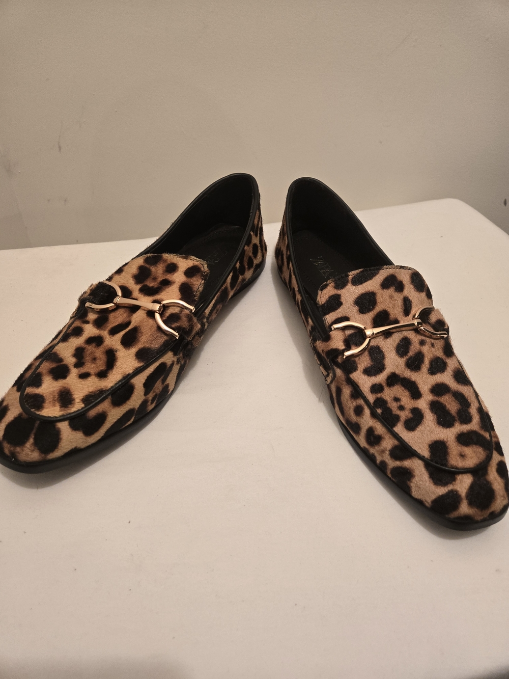 Zara Leopard-Print Pony Hair Loafers with Gold Horsebit